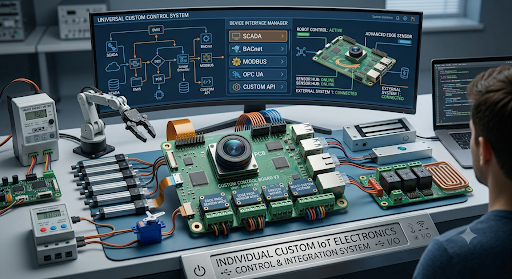Stanowisko projektowe elektroniki IoT MobiPOS — płytki sterujące, integracja z systemami biznesowymi